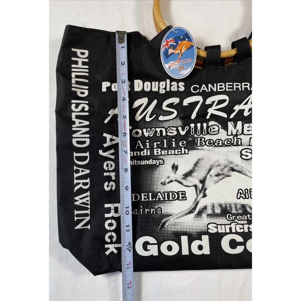 Australia United Shopping Tote Bag Womens Large Black Souvenir Bamboo Handle New - Picture 5 of 8